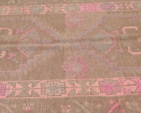 13 Ft Vintage Brown Persian Style Hand Knotted Low Pile Wool Runner Rug